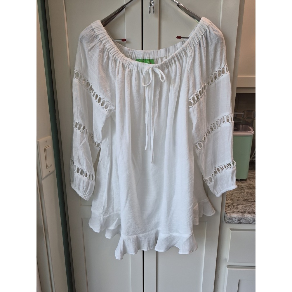 Pappagallo SZ L White Boho Top Nwot